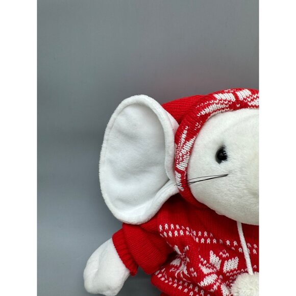 The Carolers 1991 Plush Mouse With Red Sweater & Hood Christmas Decor White READ - Picture 8 of 16